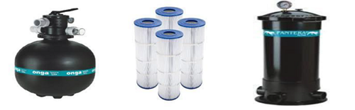Pool filters on a white background