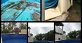 Grid of 5 photos of an above-ground pool restoration job