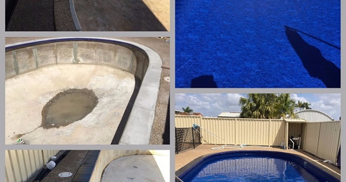 Before and after of a liner replacement in Bahama blue colour