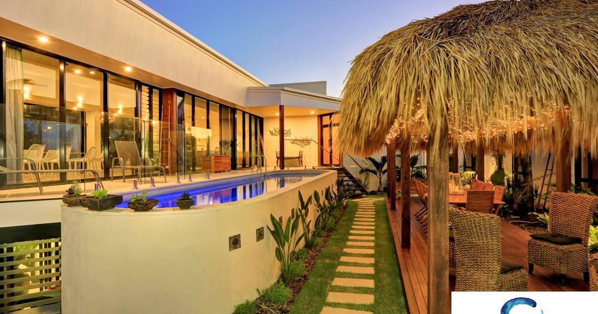 Long lap pool at sunset