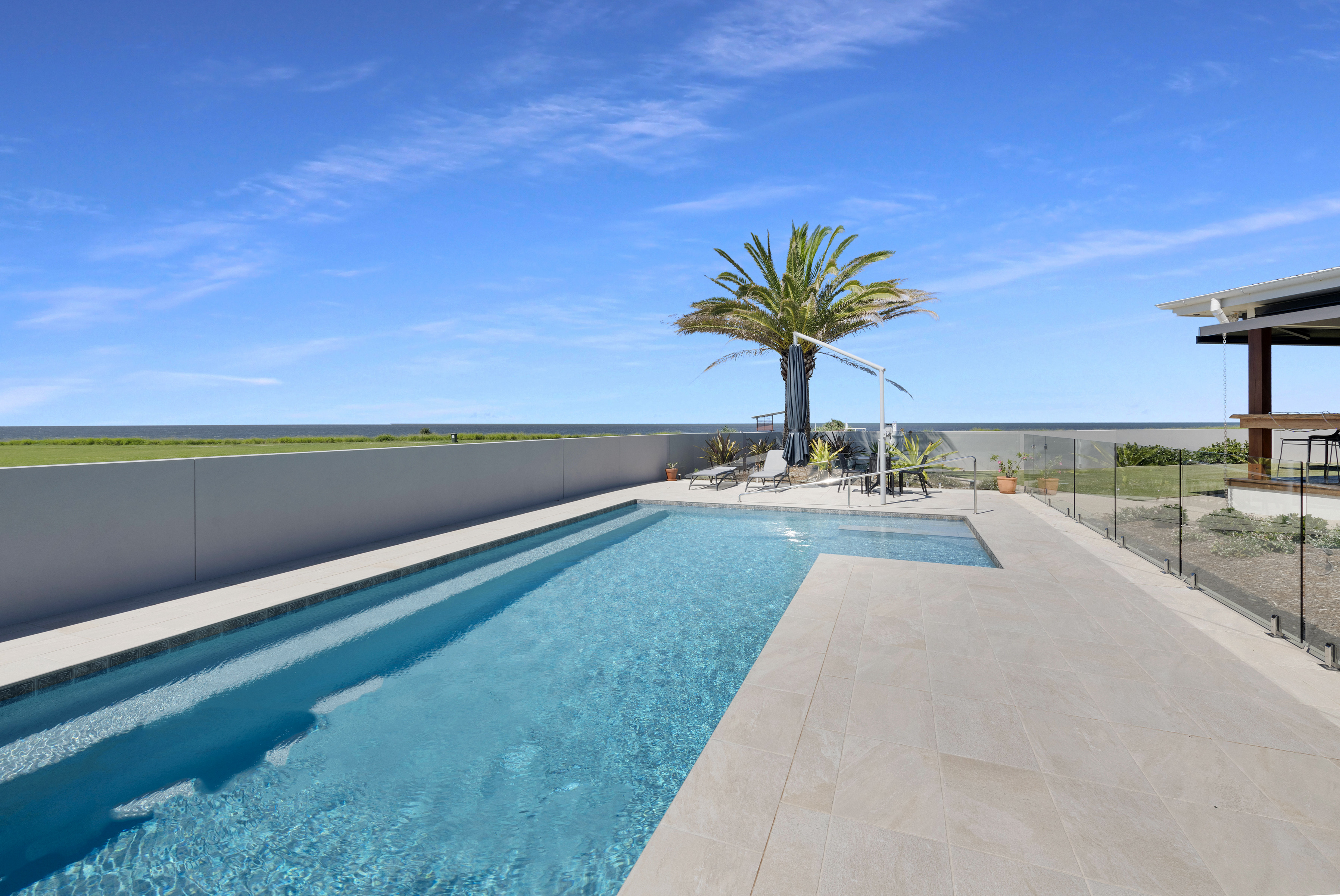 Dryden pool with big blue sky
