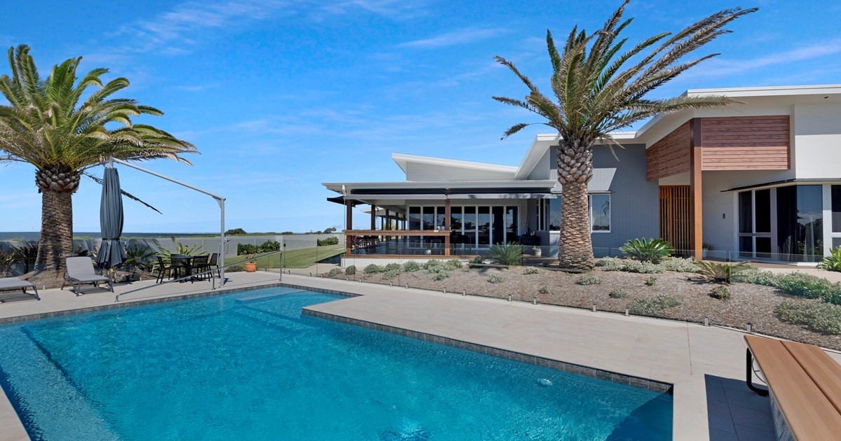 Dryden pool with palm trees